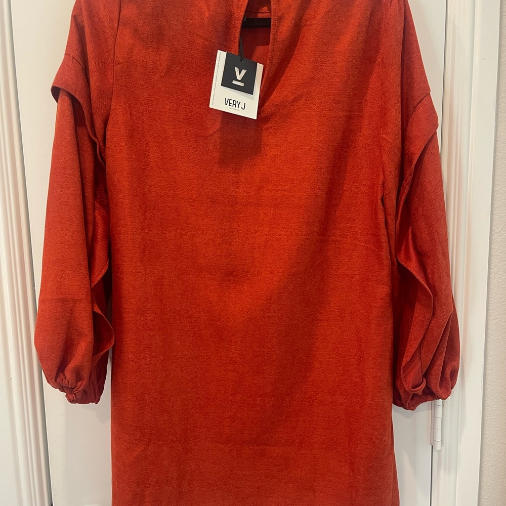 Rust Ruffle Long Sleeve Dress - Picture 3 of 5